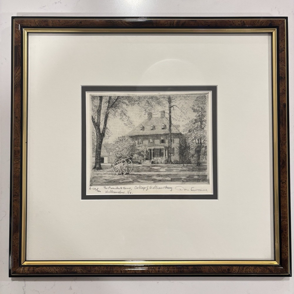 Don Swann Signed Numbered Print "William & Mary Presidents House" Matted Framed